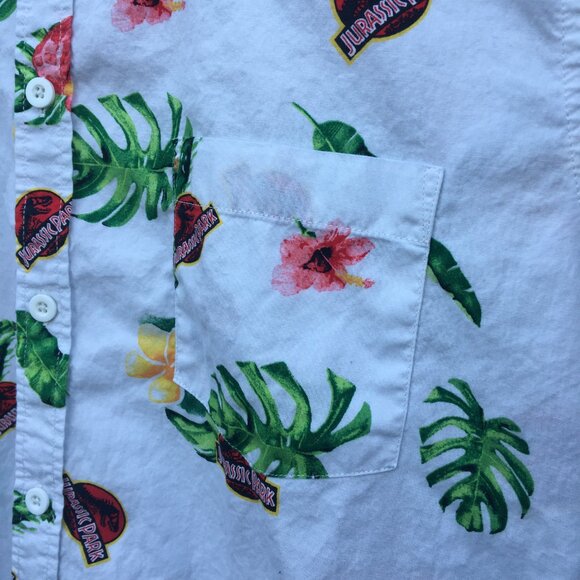 Jurassic World Hawaiian Camp Shirt Mens Med White All Over Jurassic Park Print - Picture 4 of 10